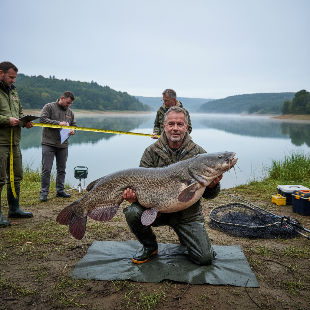 A Wels catfish of record-breaking proportions was recently caught in Thuringia, Germany.