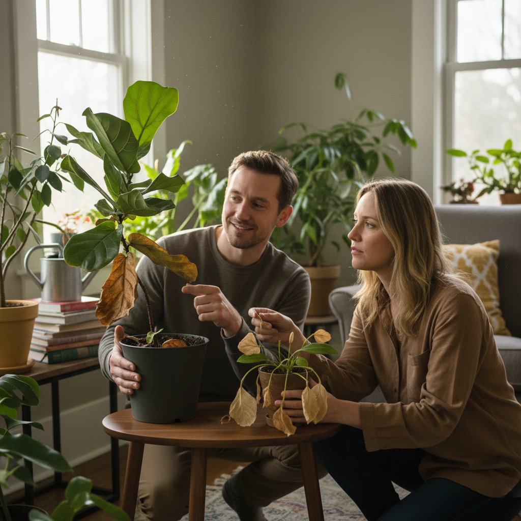 Foliage in a local home showing signs of the browning process described by some residents.