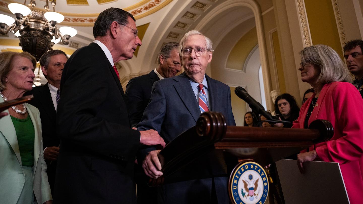 Senator Mitch McConnell is seen at a previous press conference prior to his recent medical update.