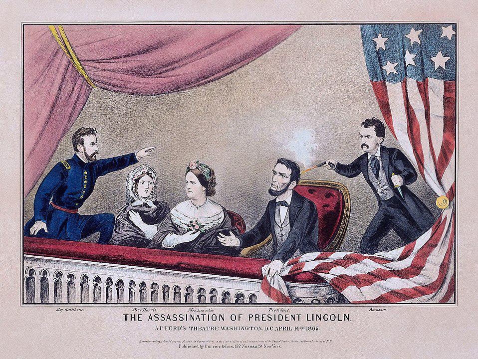 A historical depiction of the events at Ford's Theater in 1865.